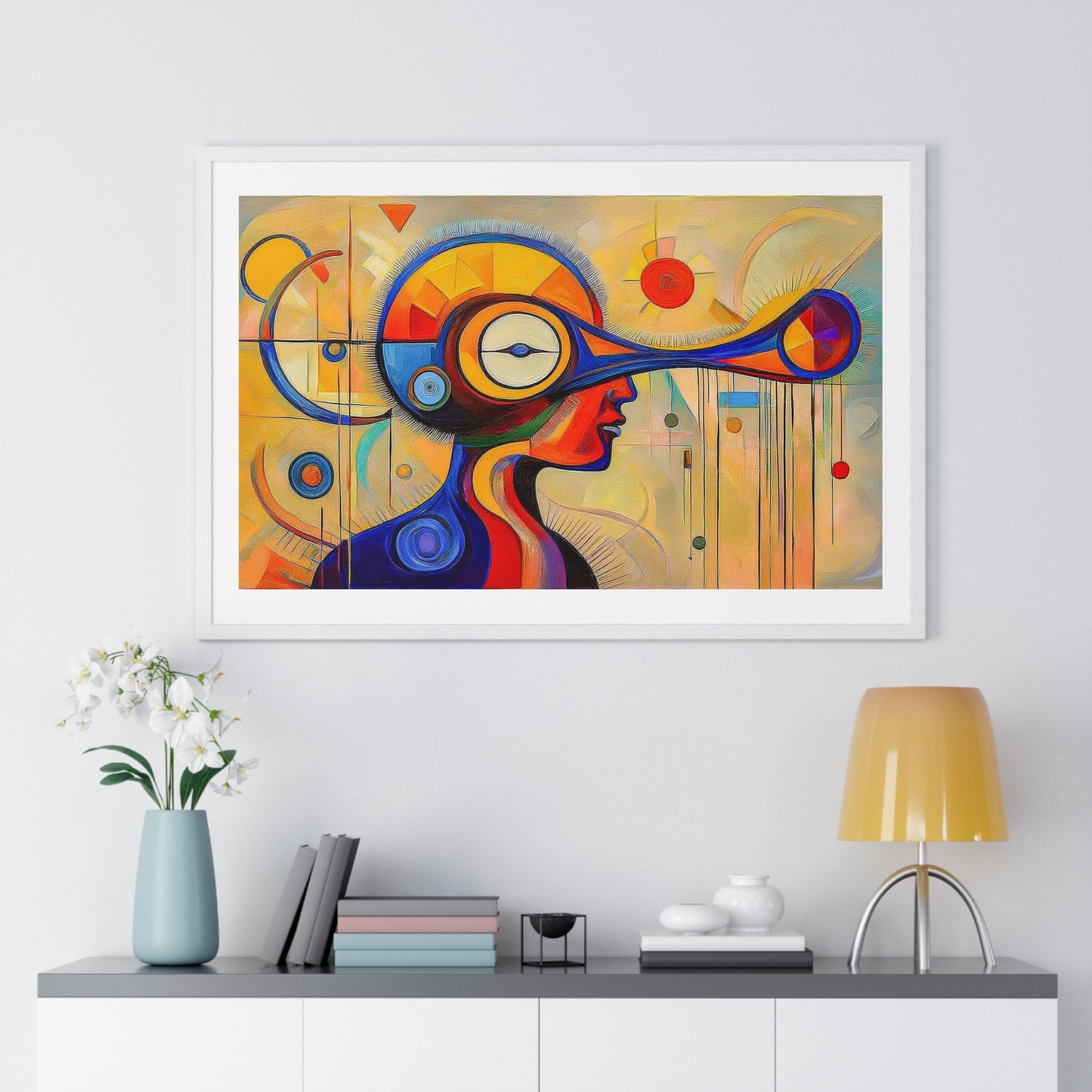 Mindful of Time, in the Style of Wassily Kandinsky 'Designed by AI' Framed Art Print