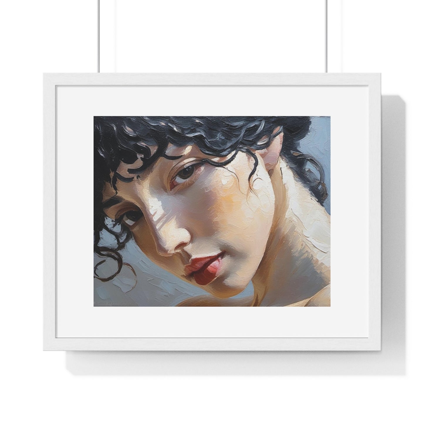 Female Portrait, Vibrant Multi-Coloured Palette Knife Painting 'Designed by AI' Framed Art Print