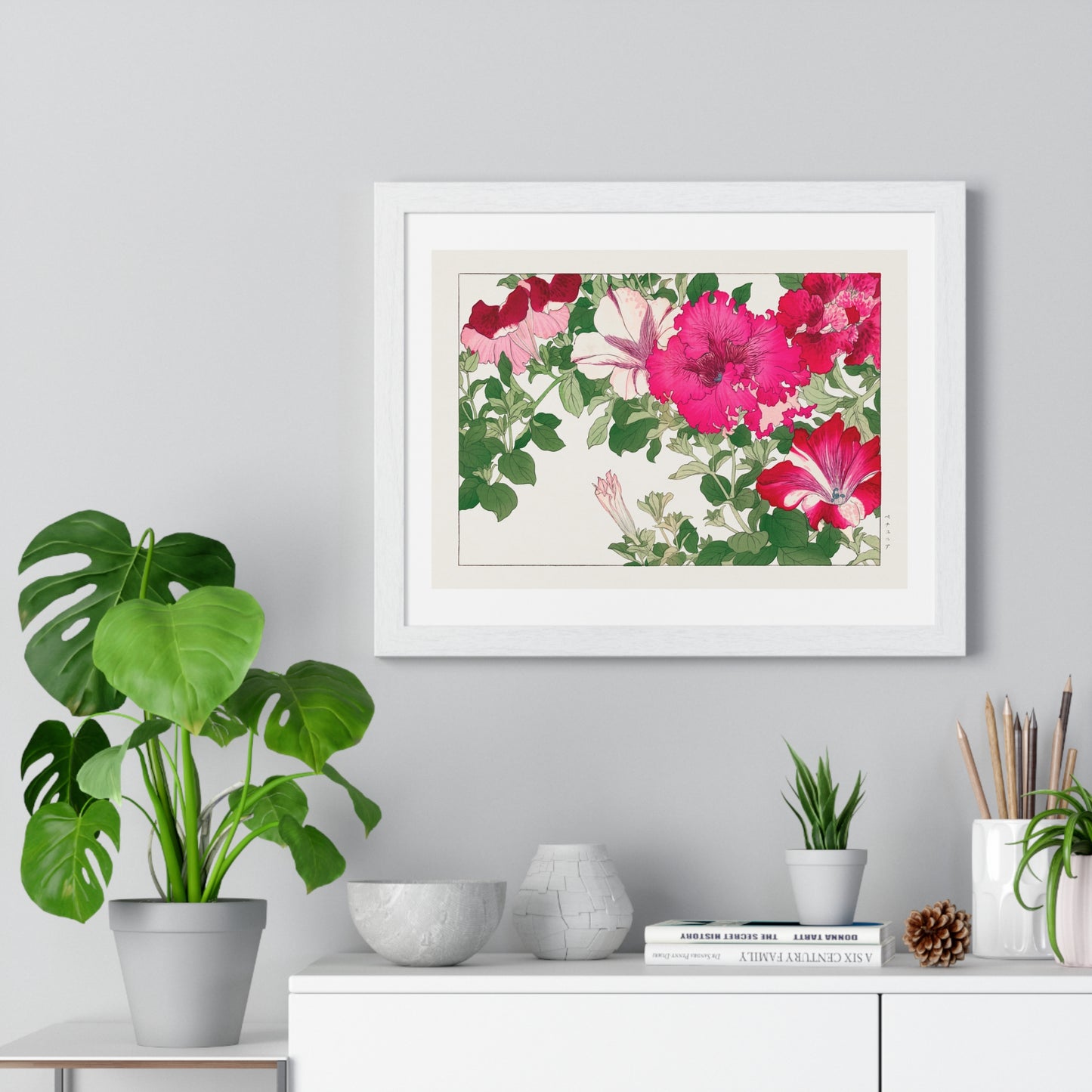 Vintage Petunia, Japanese Woodblock Art (1917) from Seiyō Sōka Zufu, by Tanigami Kônan, Framed Art Print