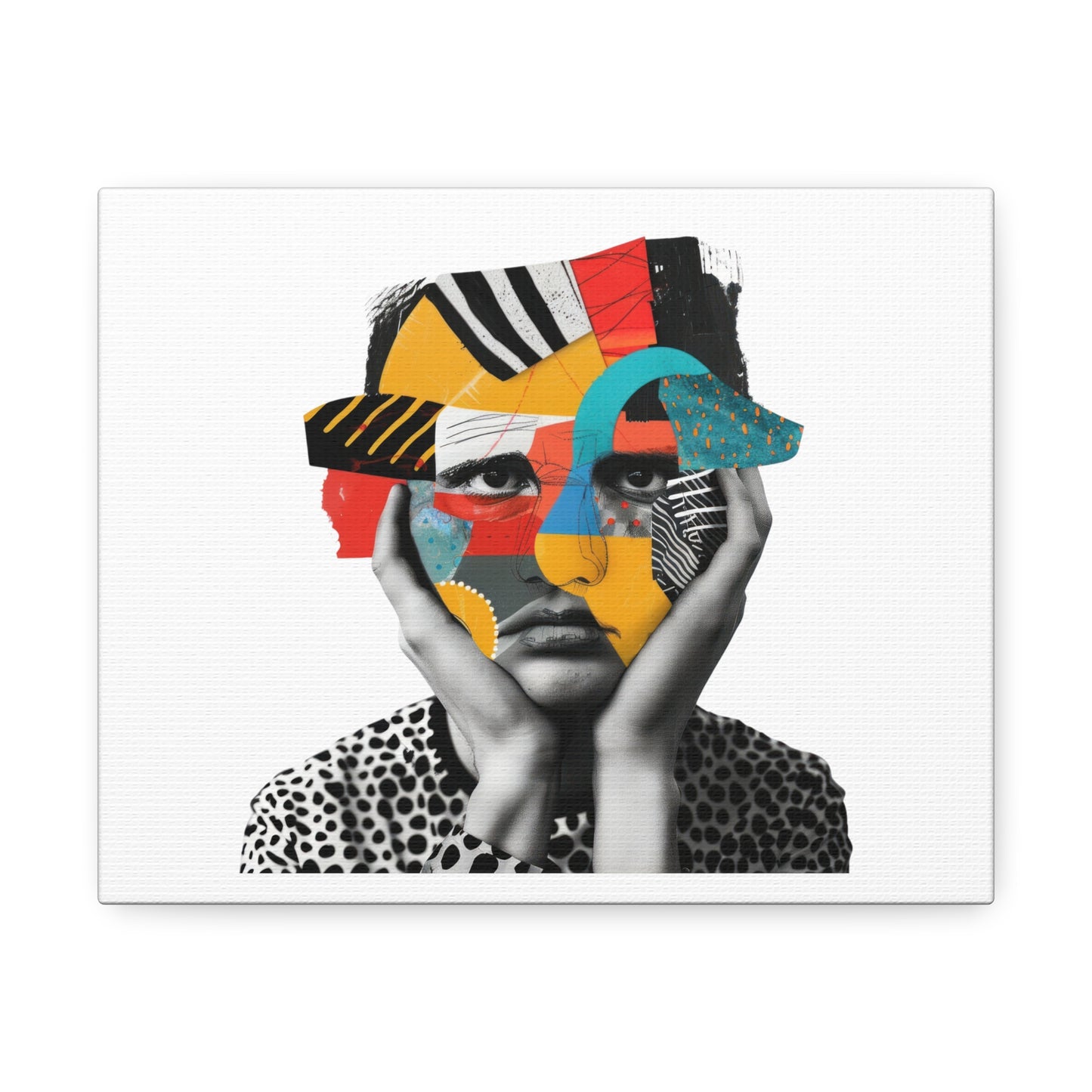 Paper Collage of Sad People Art Portrait, Print on Canvas