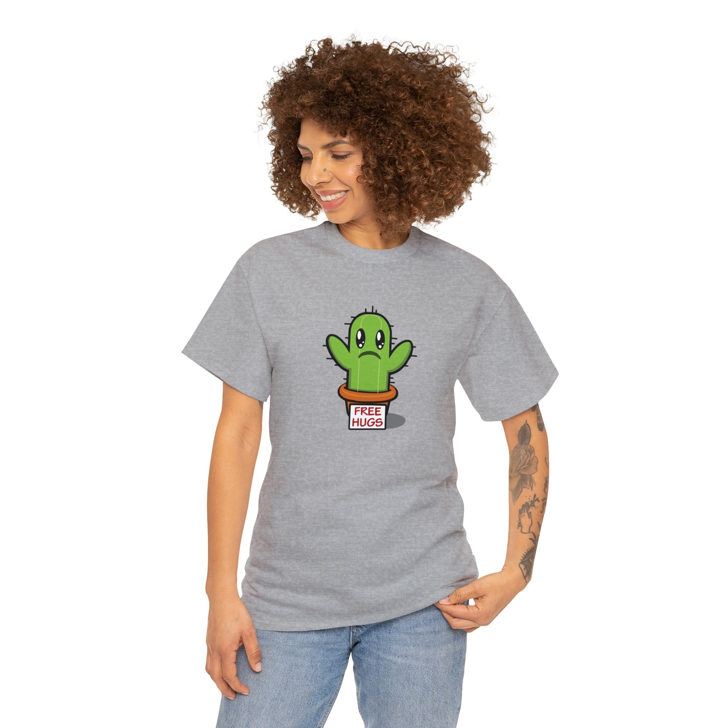 Free Hugs Sad Cactus Design T-Shirt