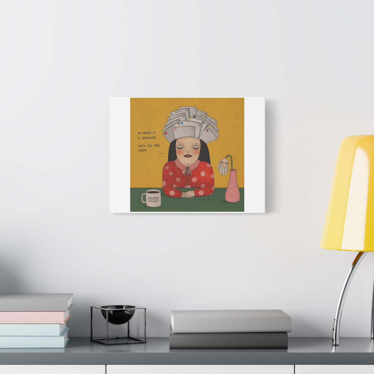 Buffering Thoughts, Cartoon Art Print on Canvas