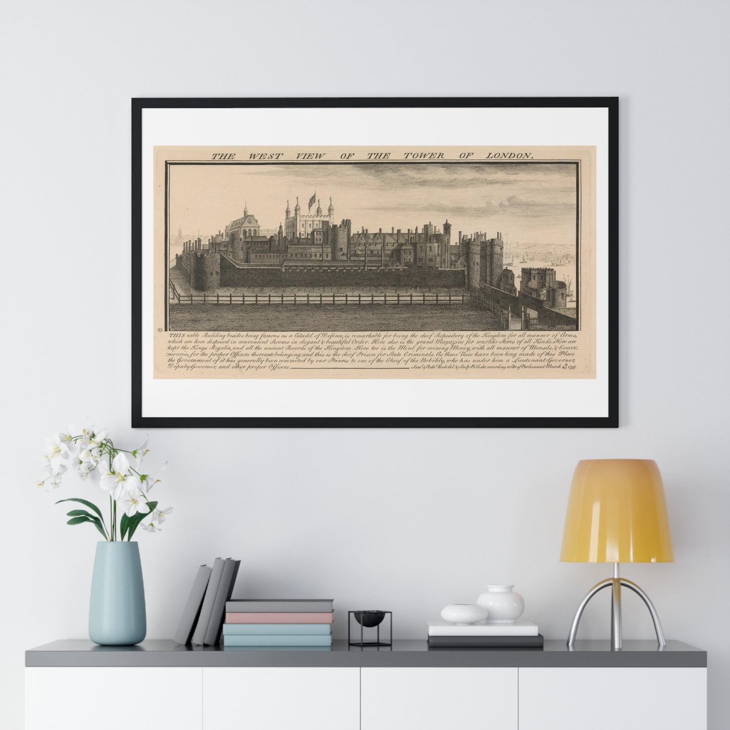 The West View of the Tower of London (1737) by Samuel and Nathaniel Buck, from the Original, Framed Art Print