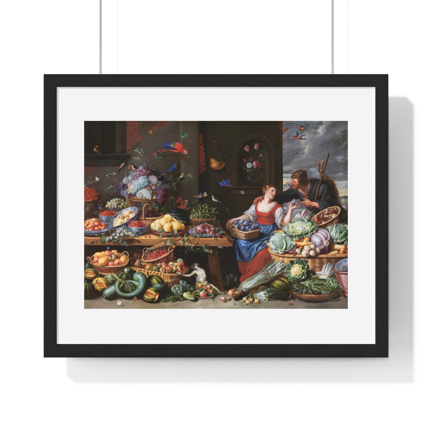 Fruit and Vegetable Market with a Young Fruit Seller (1650–1660) by Jan van Kessel, from the Original, Framed Print