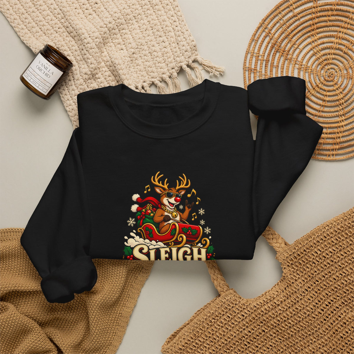 Funny Adult Christmas Jumpers: 'Sleigh My Name' Christmas Crewneck