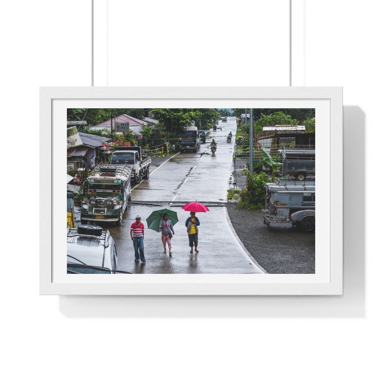 People Walking in the Rain in a Small Village, Nueva Vizcaya, Philippines (2017) Photographic Art, from the Original, Framed Print