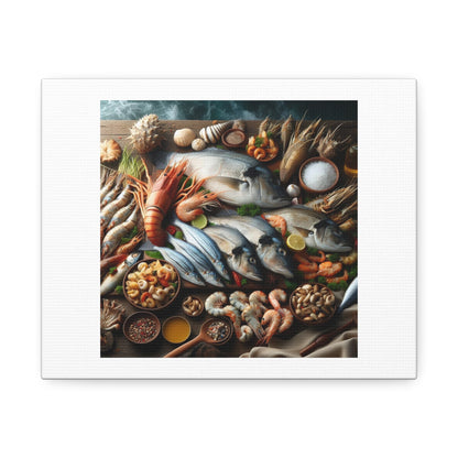 Fish Banquet Fresh From the Ocean Foodie Art Print 'Designed by AI' on Satin Canvas