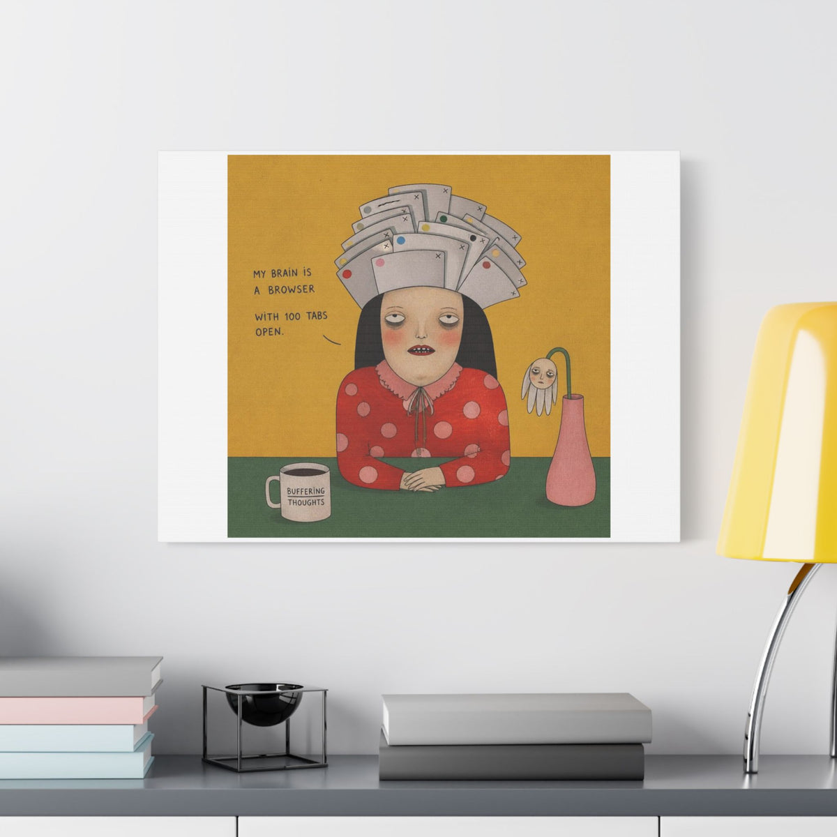 Buffering Thoughts, Cartoon Art Print on Canvas