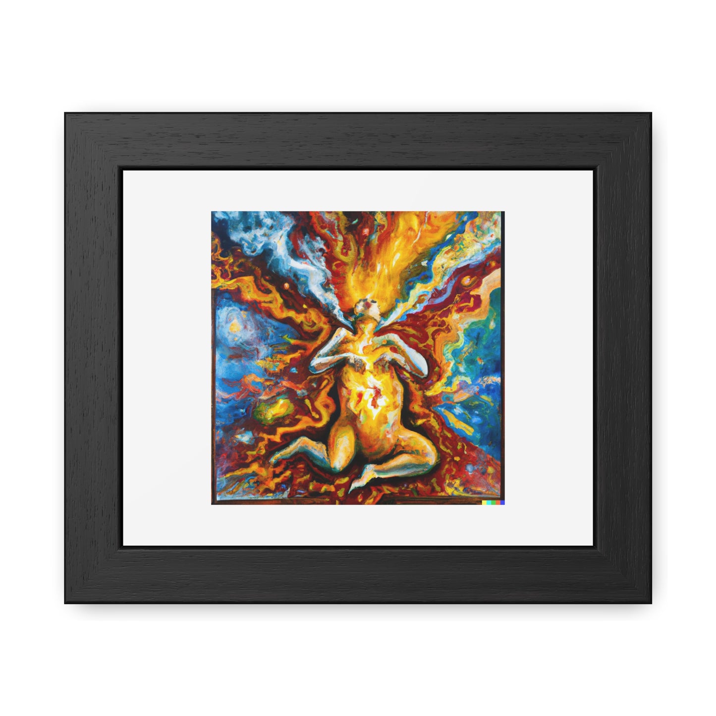 Expressive Painting Of Woman Giving Birth Depicted As An Explosion Of A Nebula 'Designed by AI' Wooden Framed Print