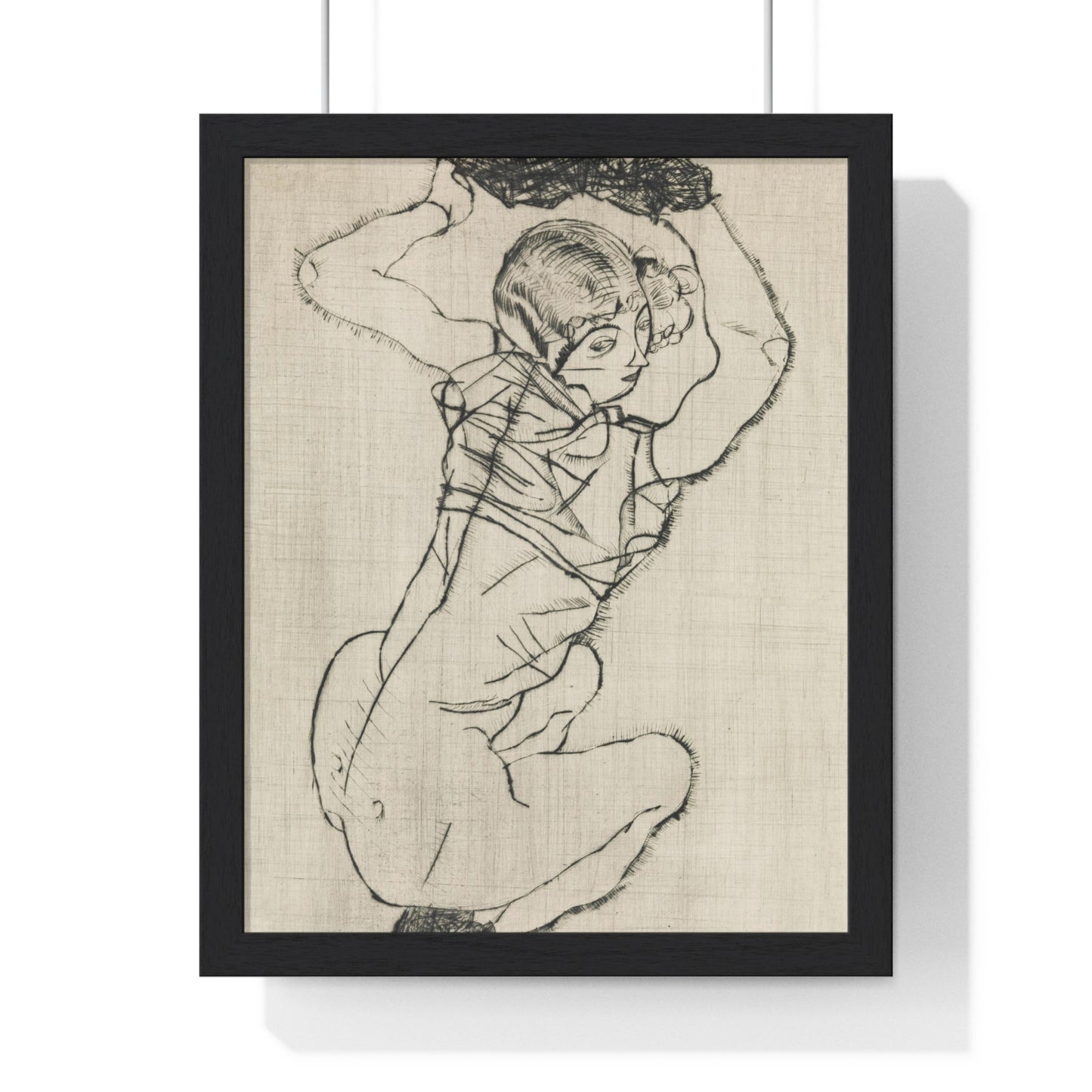 Squatting Woman (1914) by Egon Schiele from the Original, Framed Art Print