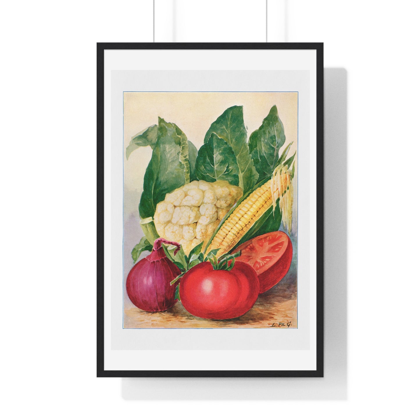 Vegetable Watercolour Illustration, from 'The Open Door to Independence' (1915) by Thomas E Hill, Framed Art Print