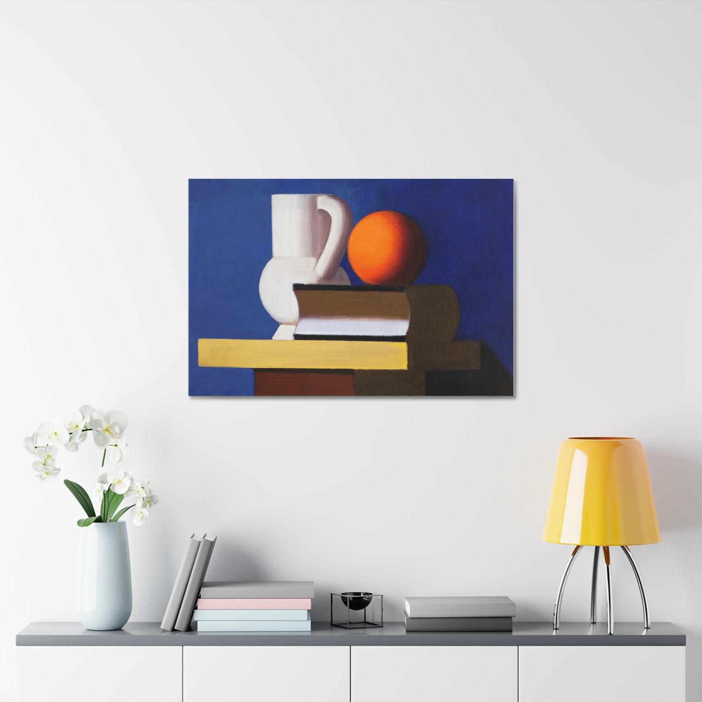 Arrangement with White Jug, Orange and Book (1932–1933) by Vilhelm Lundstrom Printed on Satin Canvas