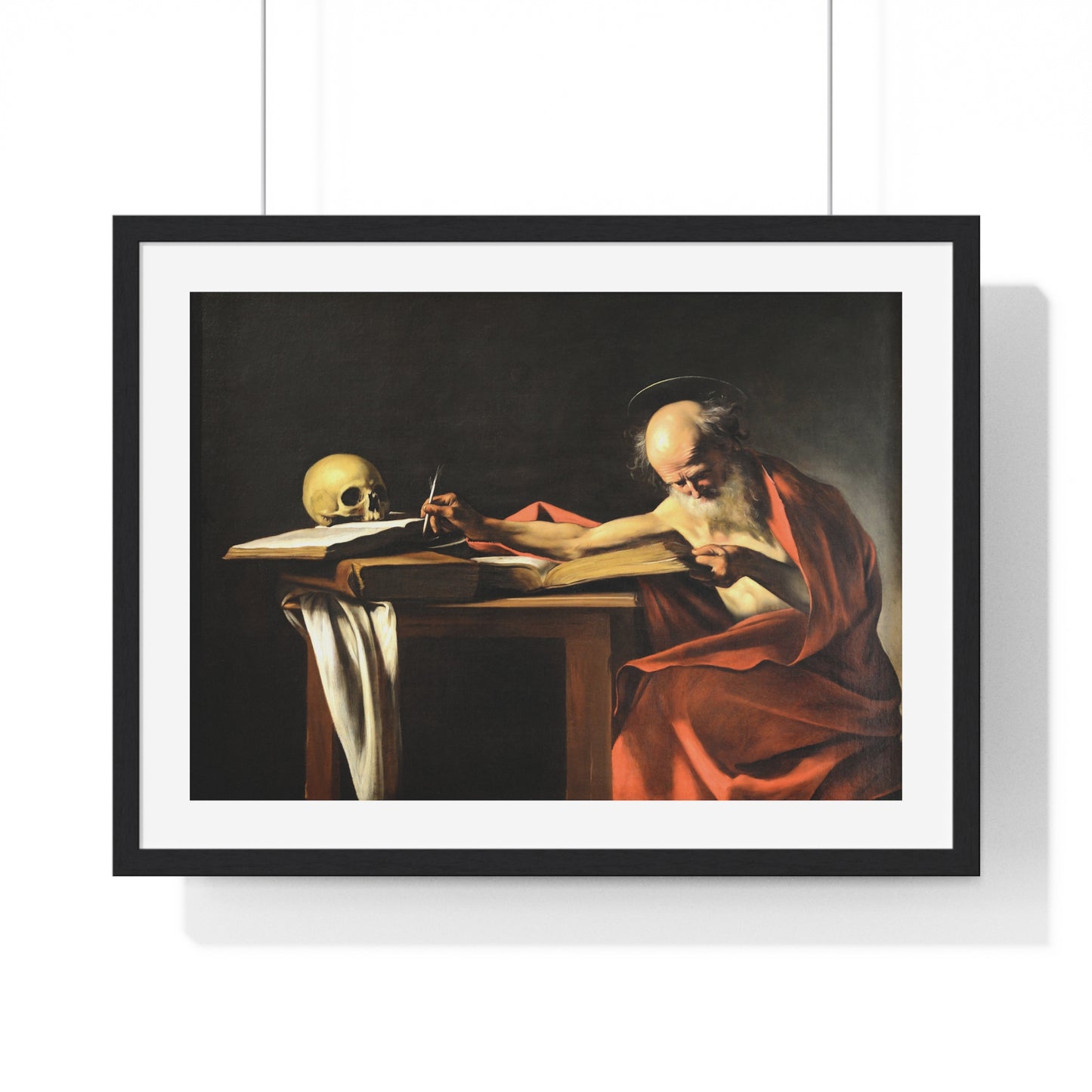 Saint Jerome Writing (1605-1606) by Caravaggio, Large Framed Art Print