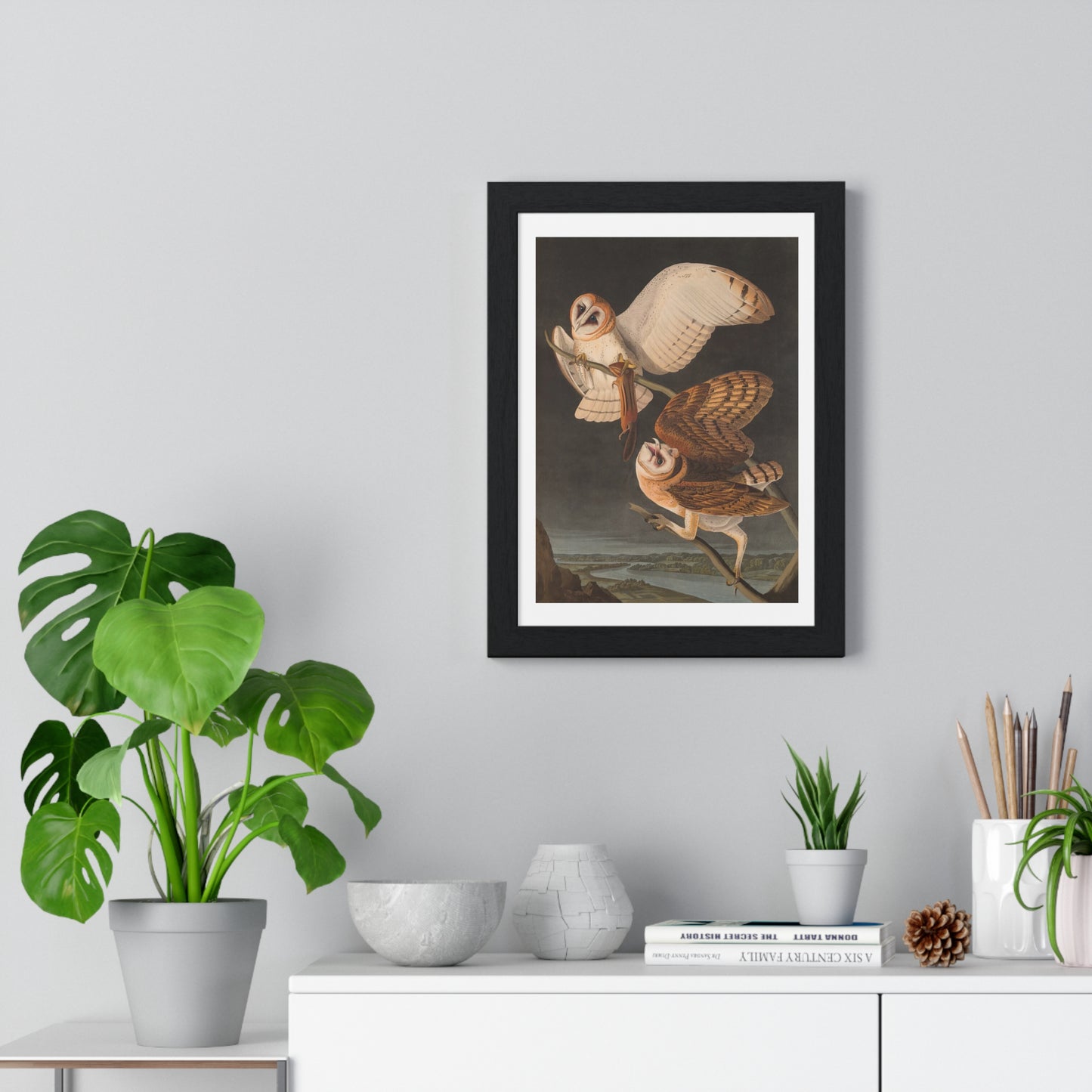 Owls Victorian Nature Drawing from the Original, Framed Art Print