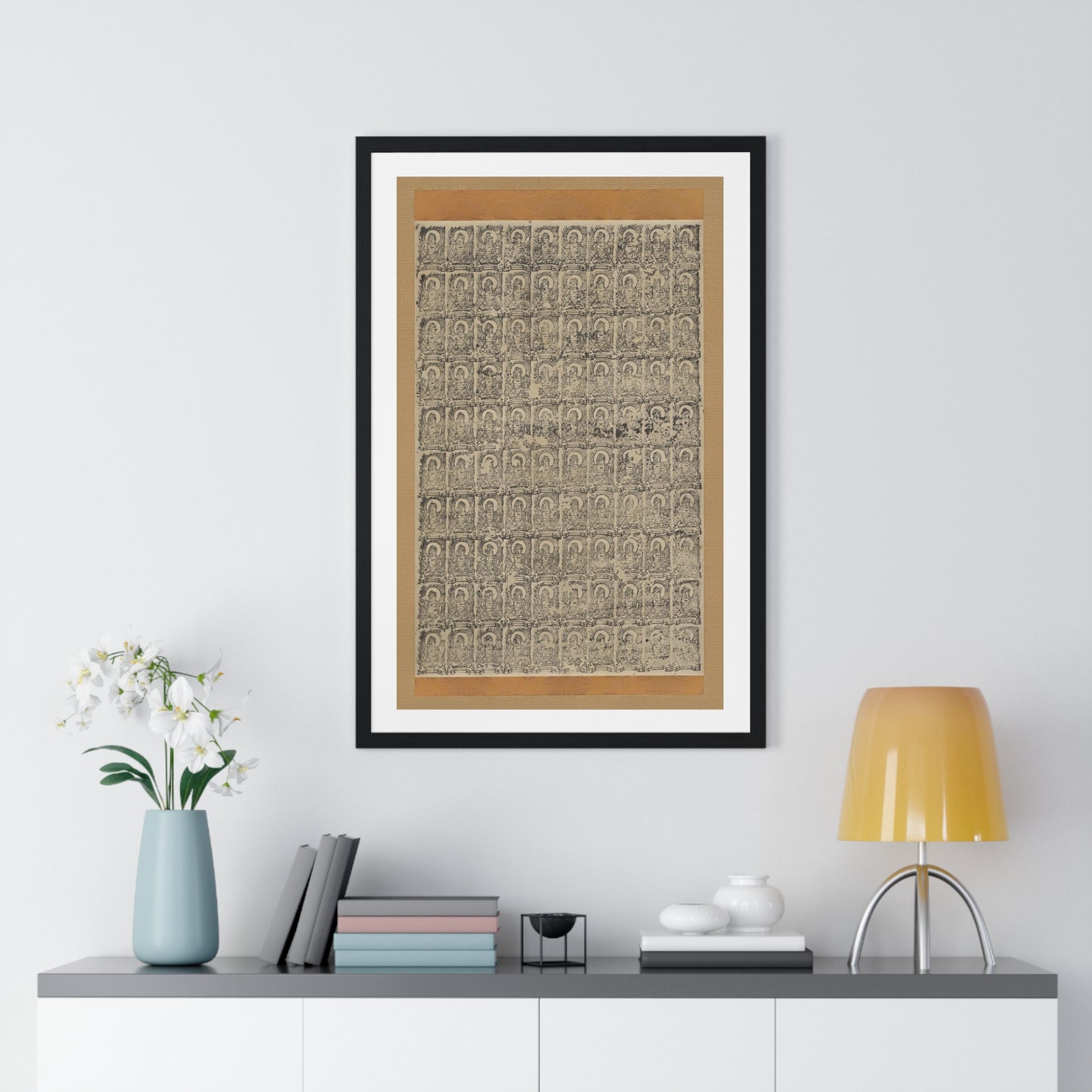 Stamped Images of the Wisdom King Fudō (Acala), Antique Japanese Scroll, from the Original, Framed Art Print