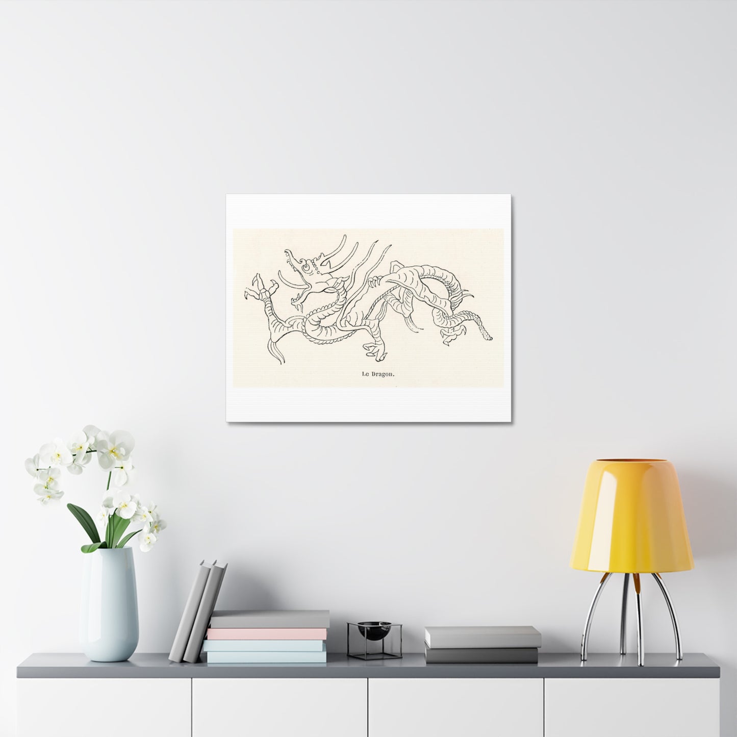 Chinese Decorative Art Print Le Dragon on Satin Canvas, Stretched