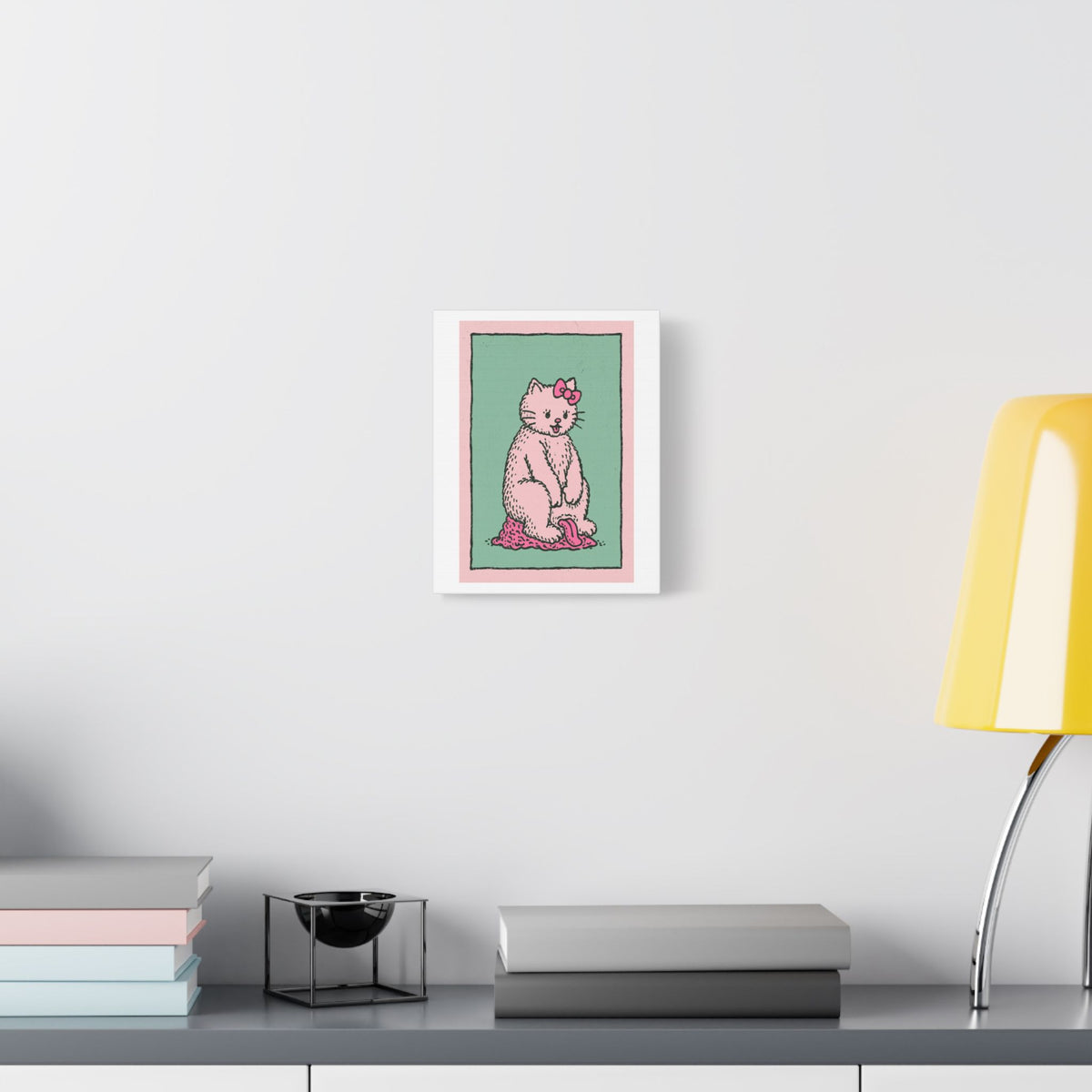 Cute Pink Cat Stretched Canvas Wall Art