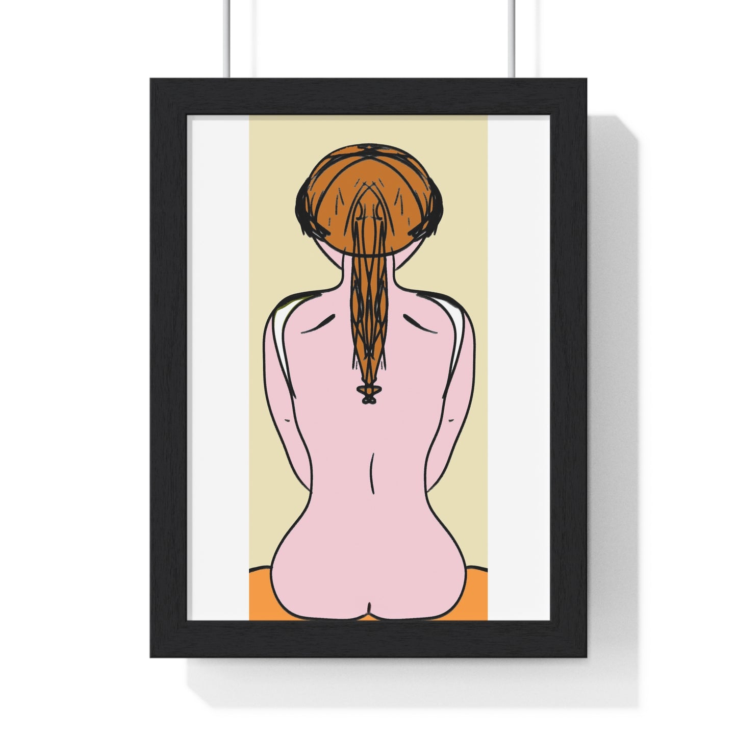Woman From the Rear, Pencil Sketch 'Designed by AI', Framed Art Print