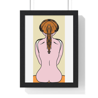 Woman From the Rear, Pencil Sketch 'Designed by AI', Framed Art Print