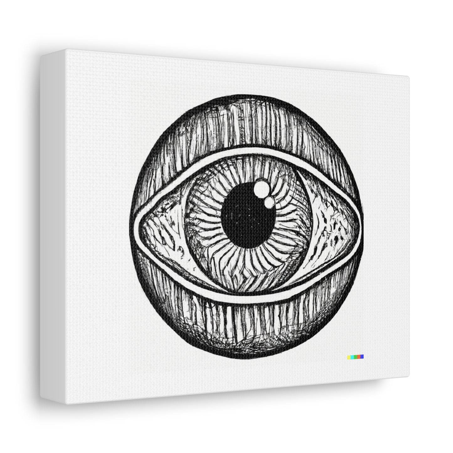 Fine Detailed Tattoo Of An Eyeball Linocut 'Designed by AI' Art Print on Canvas