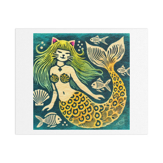 Purrmaid, Fuzzy Felt Art 'Designed by AI' Art Print on Canvas