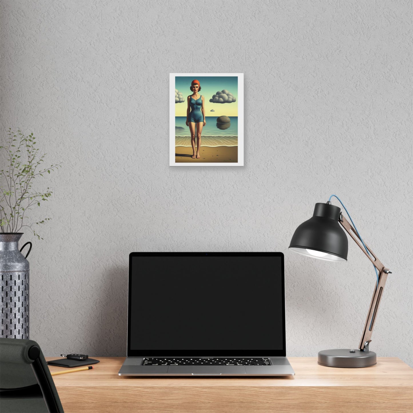 Woman at the Beach, Rene Magritte Art Style 'Designed by AI' Canvas Art Print