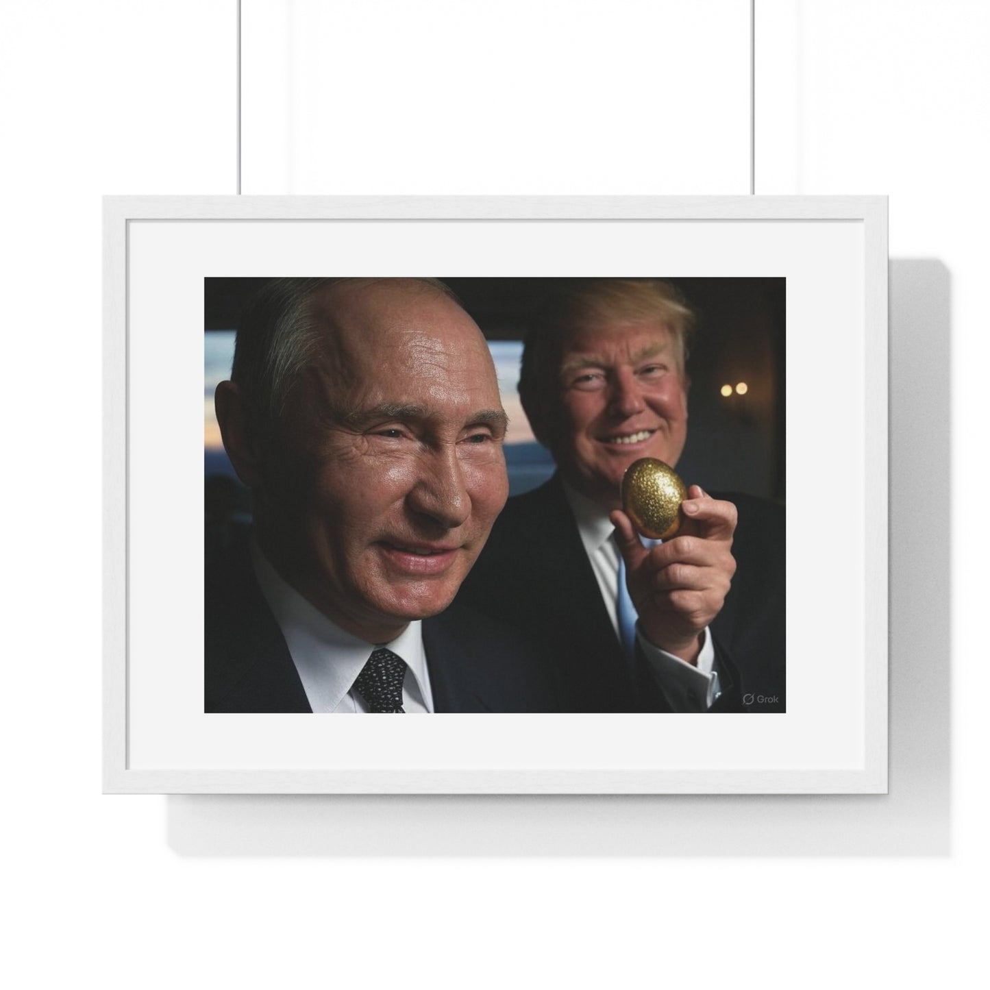 Putin, Trump and the Legend of the Golden Egg, Abstract Art 'Designed by AI' Framed Print