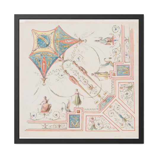 Ceiling Art Drawing from Hadrian's Roman Villa, near Tivoli by Luigi Rossini, Wooden Framed Print