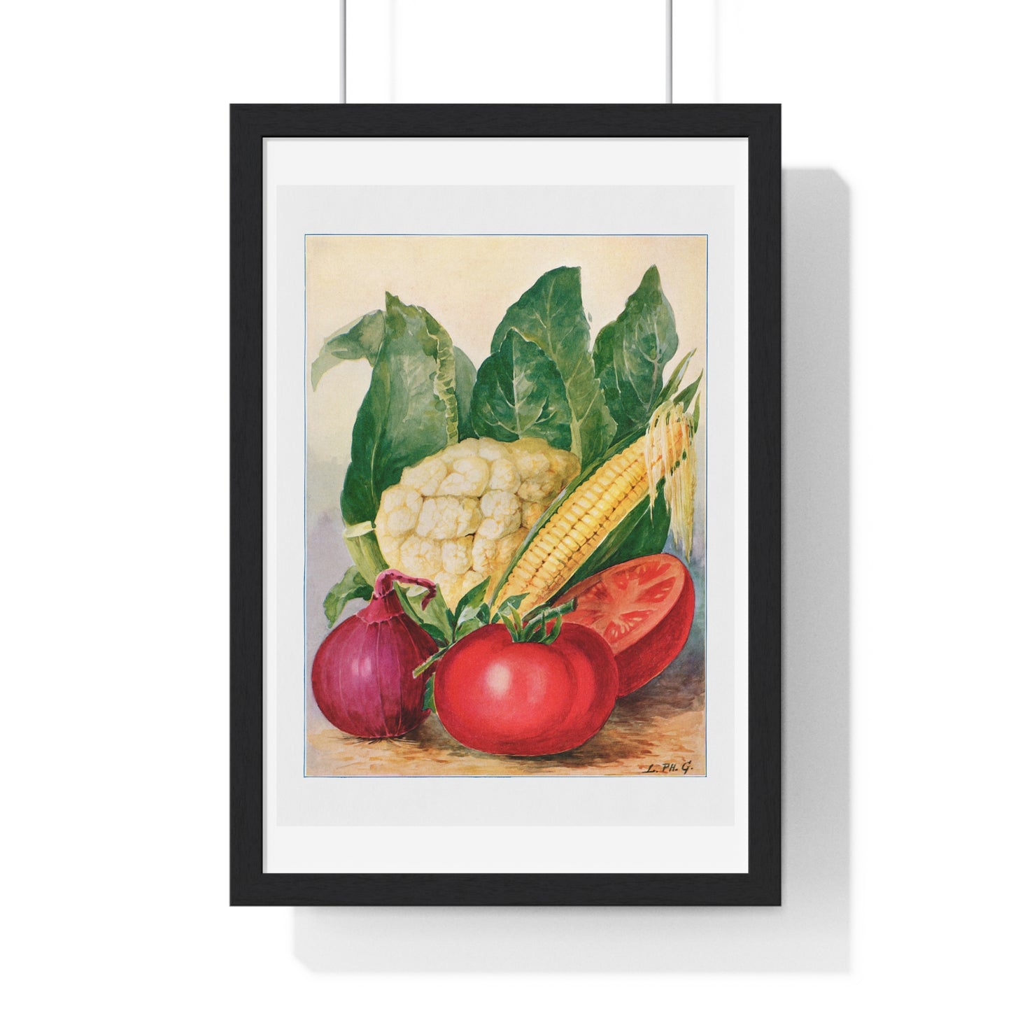 Vegetable Watercolour Illustration, from 'The Open Door to Independence' (1915) by Thomas E Hill, Framed Art Print