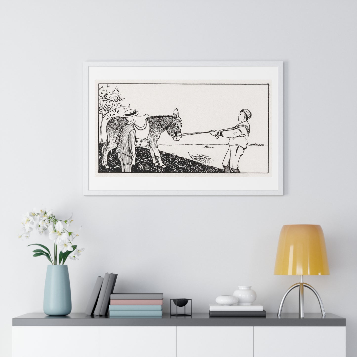 Two Boys and a Donkey by Julie de Graag (1877-1924) from the Original, Framed Print