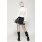 Dark in Love Sage Tartan Patchwork Leather-Waist Pleated Mini Skirt