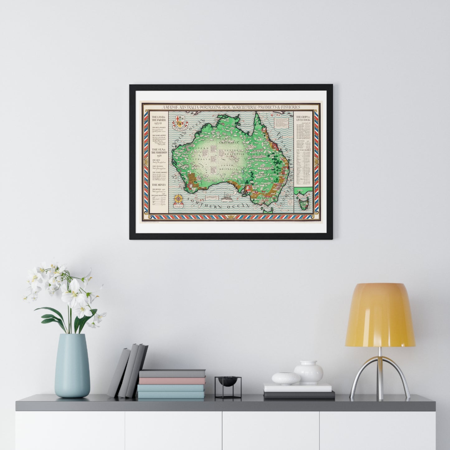 Vintage Map of Australia (1930) by MacDonald Gill, from the Original, Framed Art Print