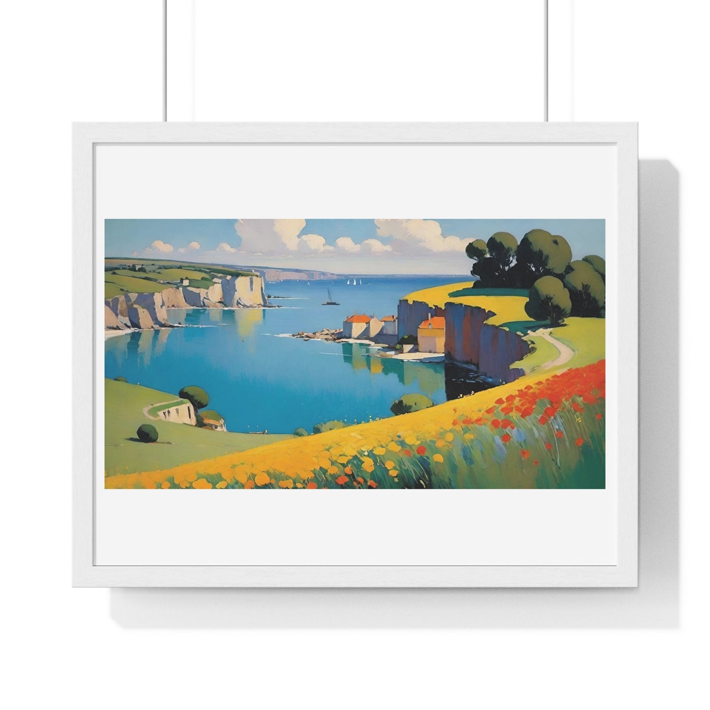 Cornish Harbour in Springtime 'Designed by AI' Framed Art Print