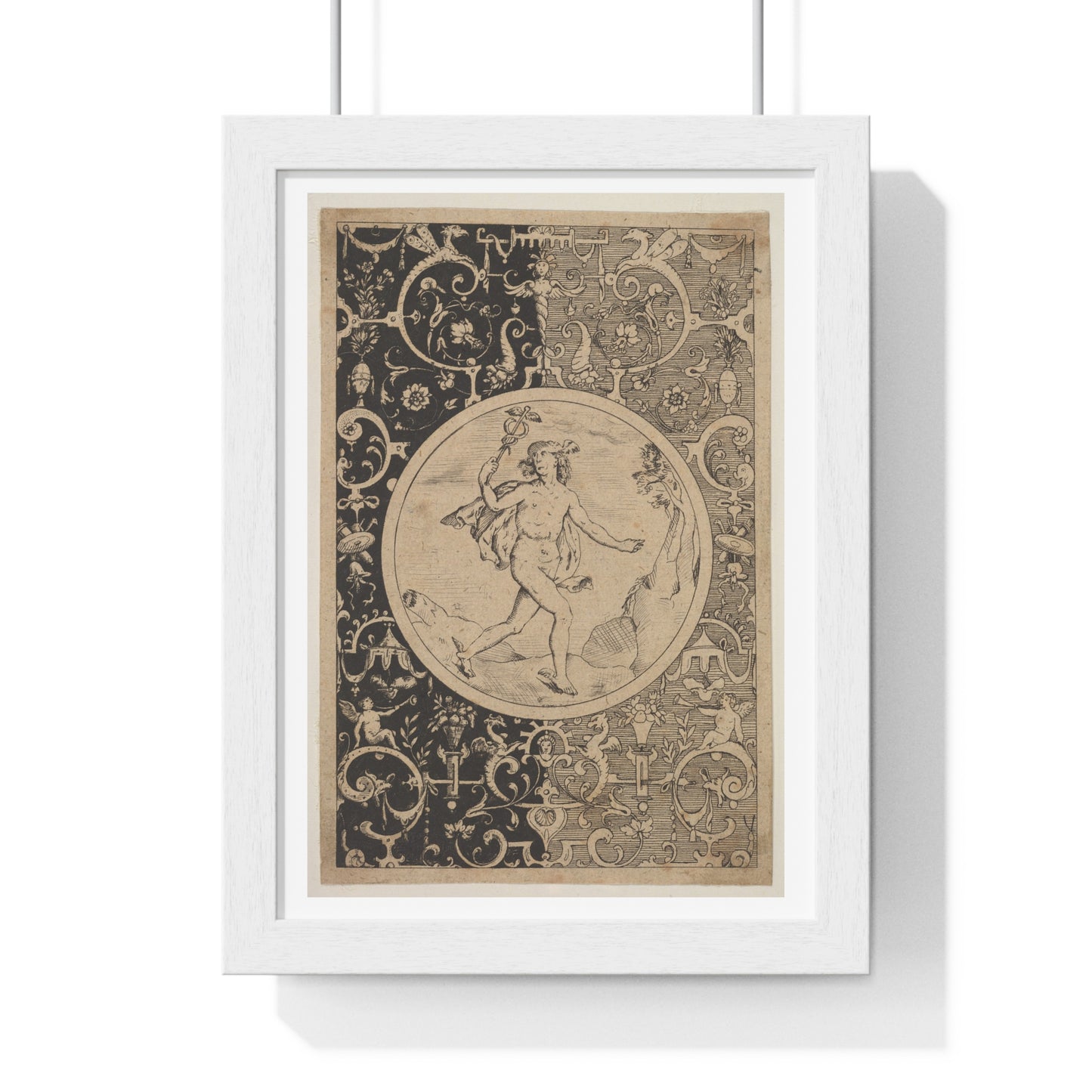 Mercury in a Decorative Frame with Grotesques (1600-1630) from the Original, Framed Art Print