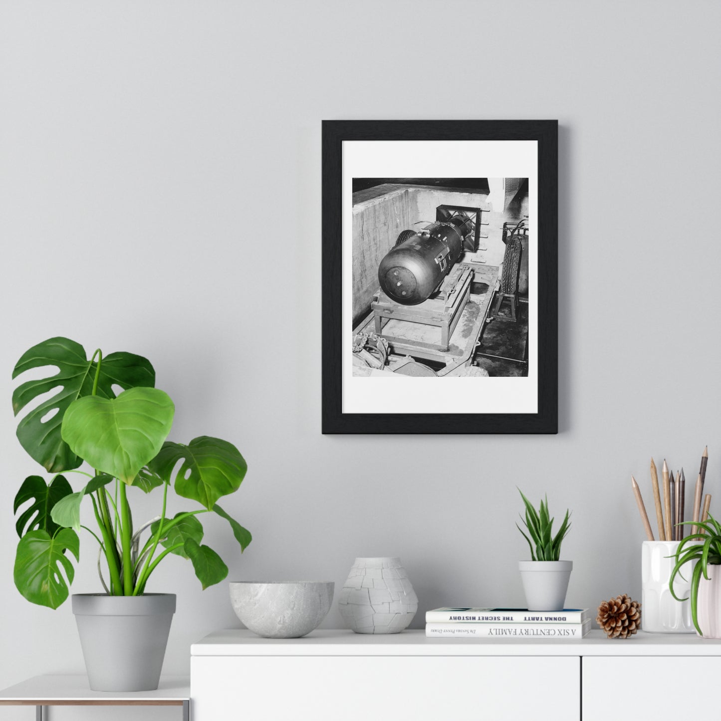 Atomic Bomb 'Little Boy' on Trailer Cradle, Before Being Loaded into Enola Gay's Bomb Bay, from the Original, Framed Print