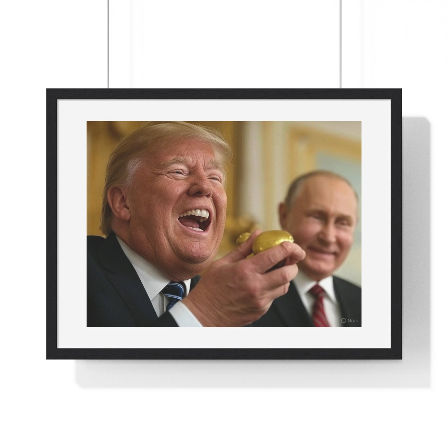 Putin, Trump and the Legend of the Golden Egg II, Abstract Art 'Designed by AI' Framed Print