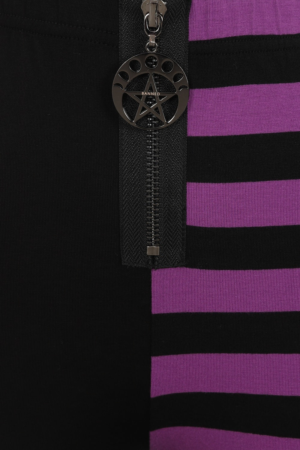 Banned Half Black-Half Stripes Leggings in Purple