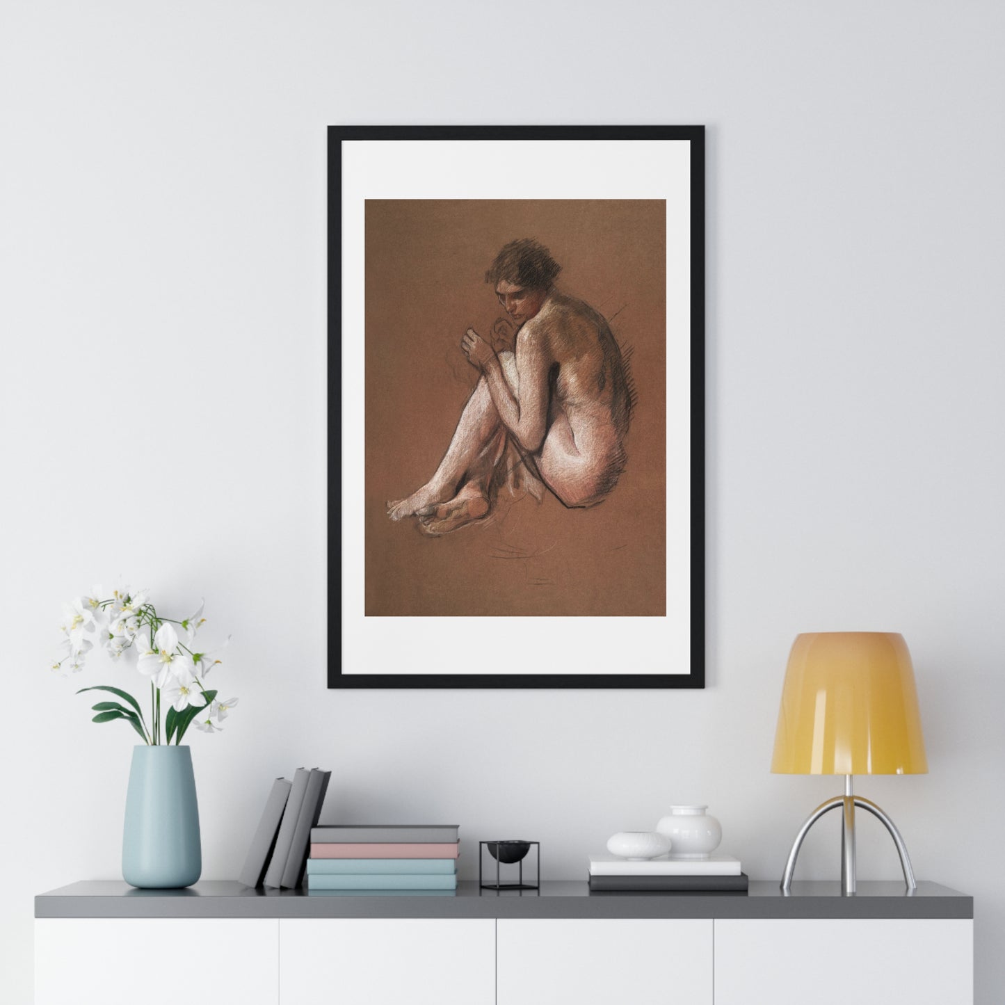 Seated Nude Female Figure by Edwin Austin Abbey from the Original, Framed Art Print