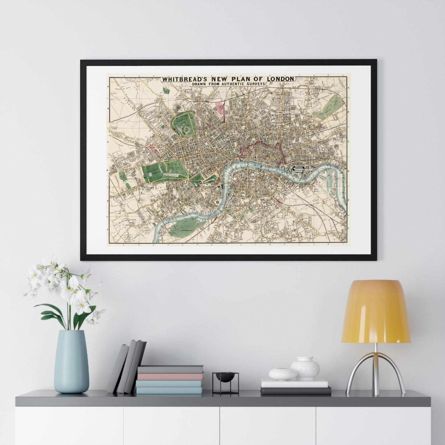 Whitbread's New Plan of London Drawn from Authentic Survey (1853) from the Original, Framed Art Print