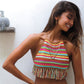 Crochet Colour Stripes Boho Chic Bikini Top with Tassels