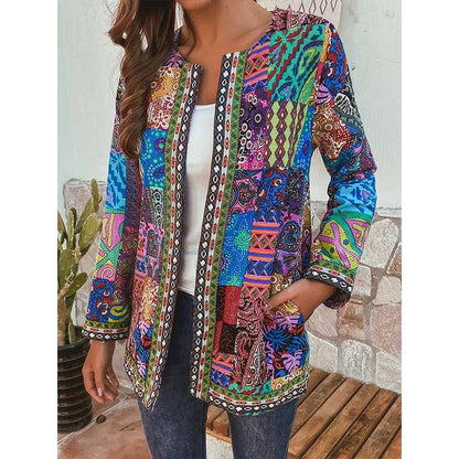 Women's Retro Ethnic Print Long-Sleeve Midi Jacket