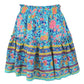 Vireous Bohemian Flower Print Mini Skirt, High Waist Ruffle Skirt