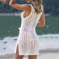 Vireous Sexy Hollow-Out White Crochet Beach Dress