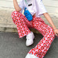 Women's Heart Print High Rise Wide-Leg Cotton Trousers