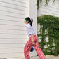 Women's Heart Print High Rise Wide-Leg Cotton Trousers