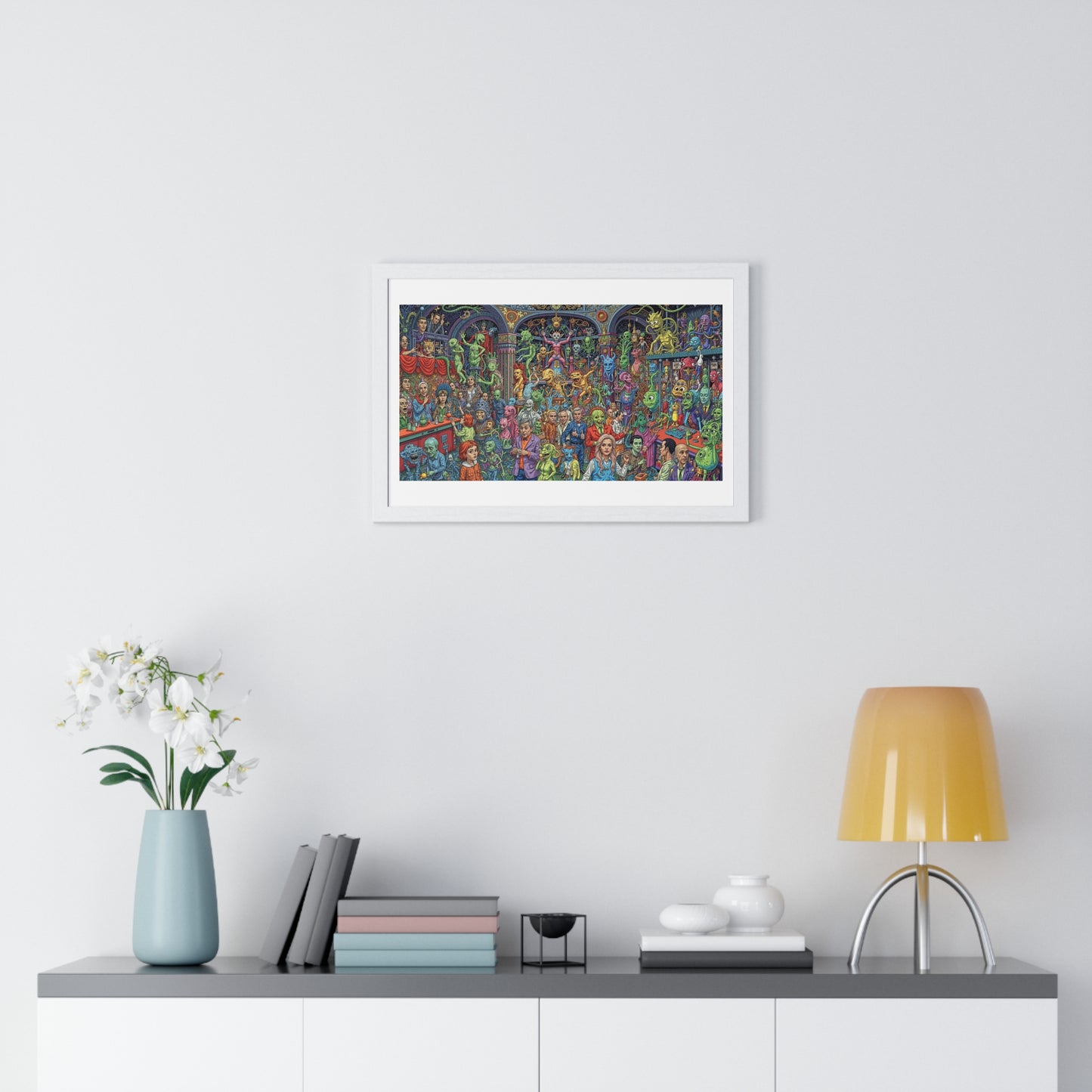 Demons and NPCs Diorama, Cartoon Art 'Designed by AI' Framed Art Print