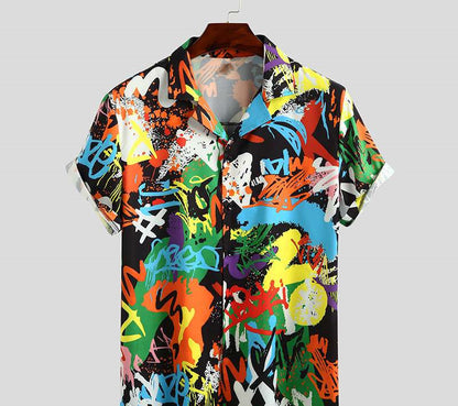 Men's Short Sleeve Hawaiian Beach Print Shirt