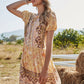 Vireous Floral Print Boho Holiday Style Dress