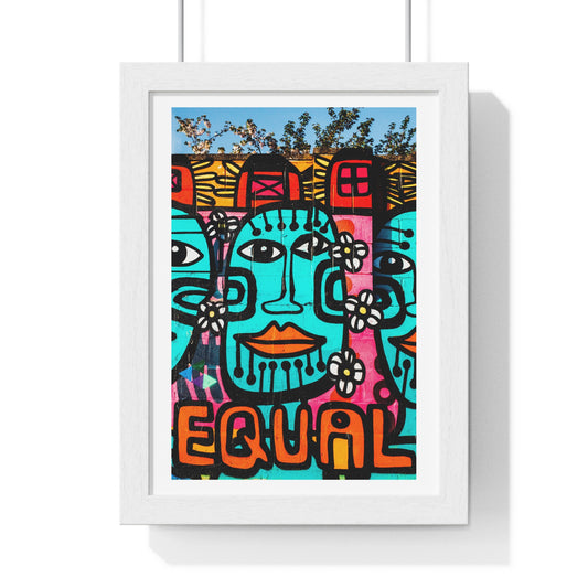 Brightly Coloured Urban Graffiti Mural Artwork, Tribal Faces (2017) Location Unknown, Framed Art Print