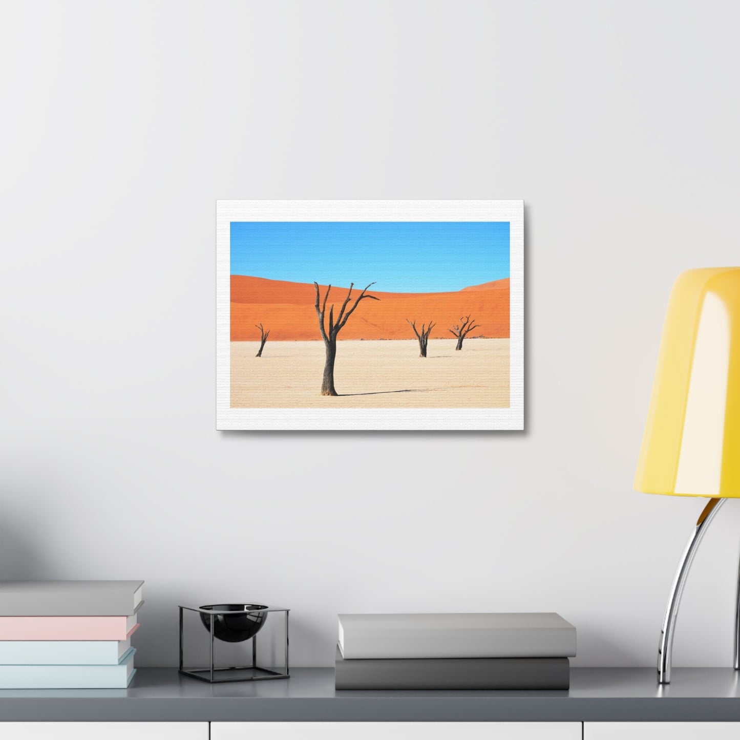 Dead Tree on Desert Illustration, Art Print on Satin Canvas